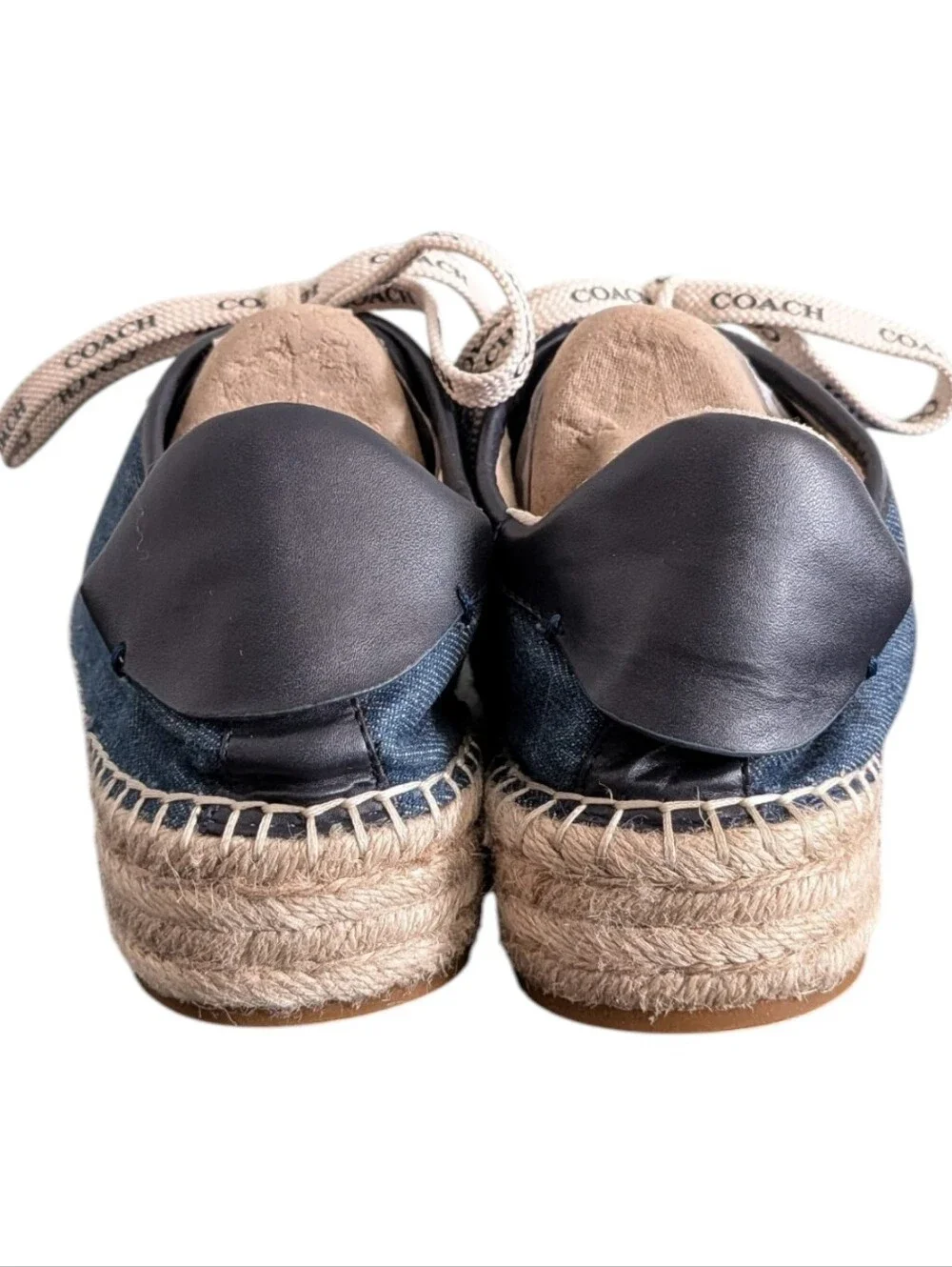 Coach Cate Blue Denim Espadrille Platform Lace-Up Sneakers